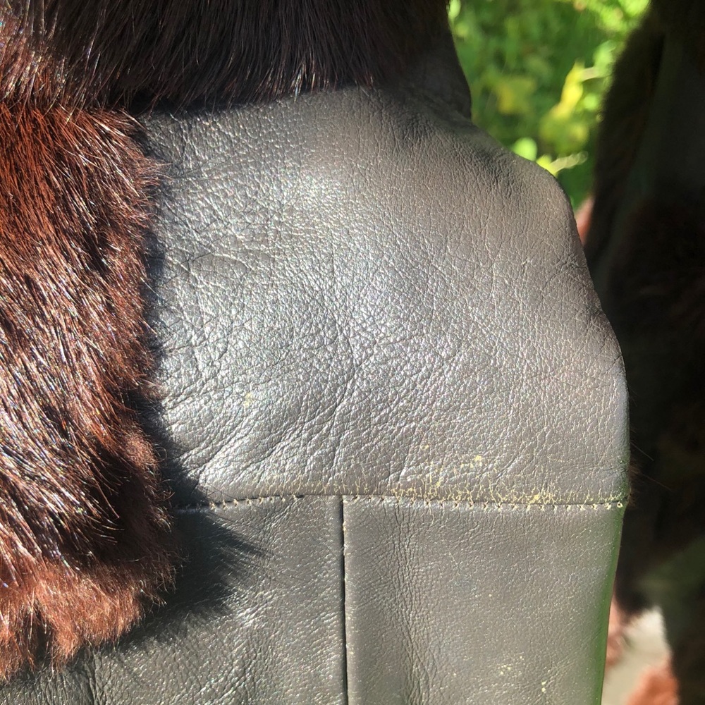 Vintage Reddish Brown Mink Fur & Leather Long Coat - Picture 13 of 14